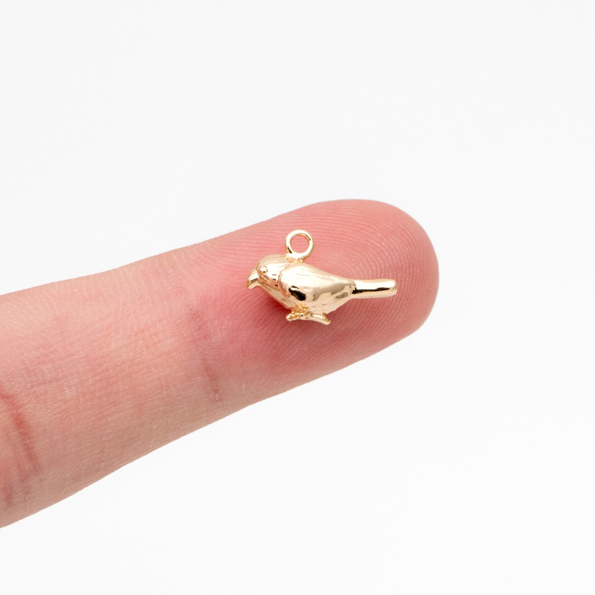 10pcs Gold Sparrow Charm, Real Gold plated Brass Bird Pendant, Earring Charm (GB-2691-A)